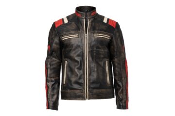 Veste en cuir Moto noir blanc rouge